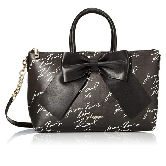 Karl Lagerfeld Script Love Paris Black BOW Purse